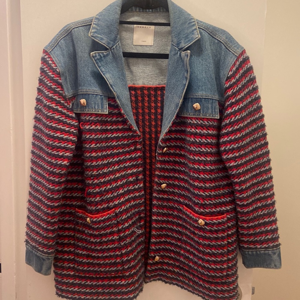 Sandro Quilt & Denim Shacket
